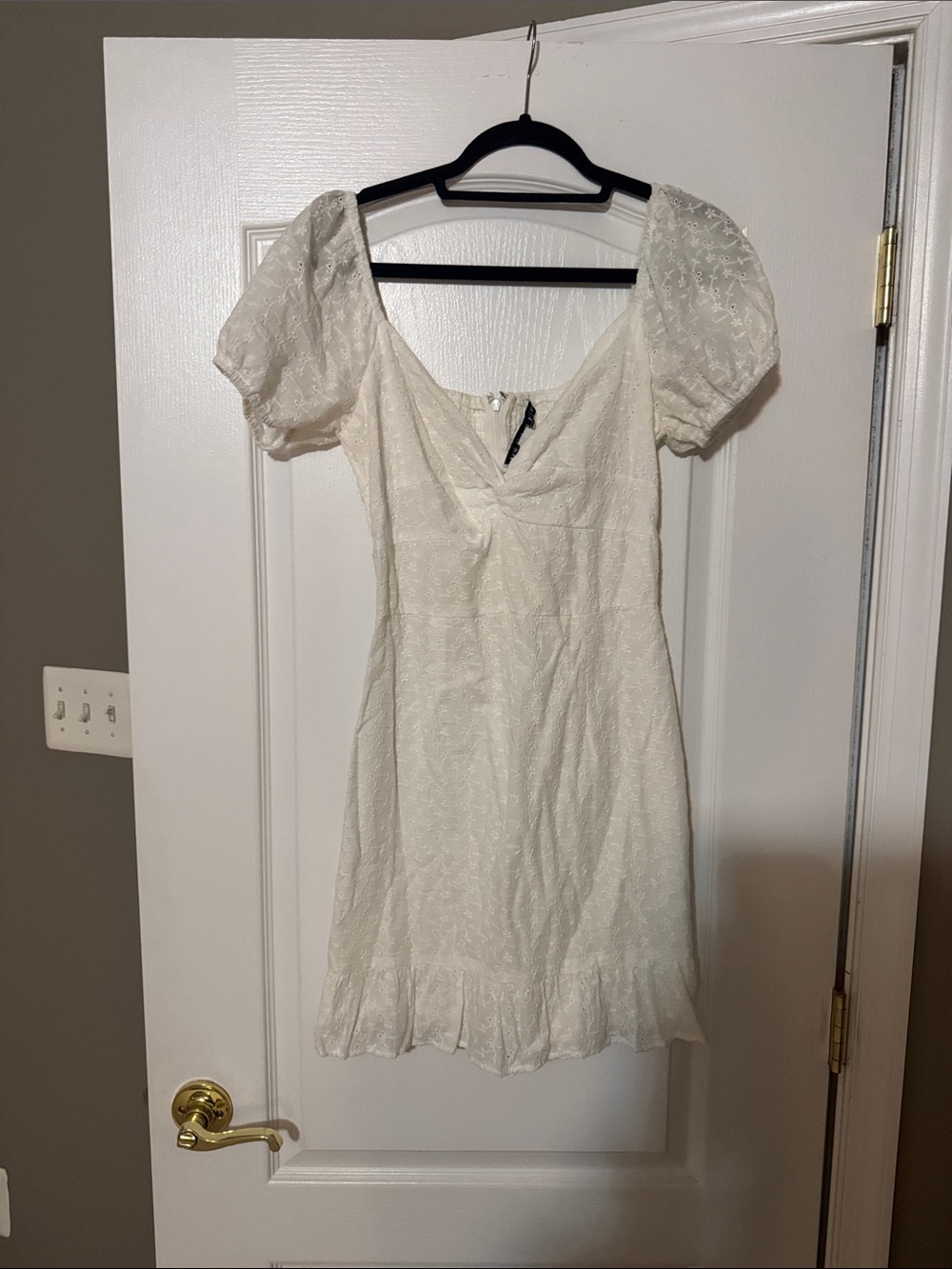 HYFVE Ivory Puff Sleeve Square Neck Mini Dress